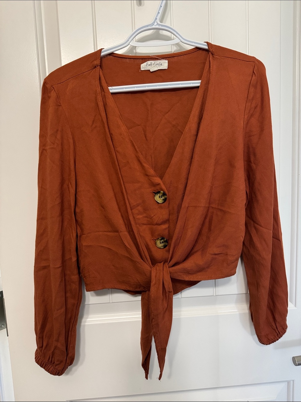Full Tilt Rust Tie-Front Button-Down Top